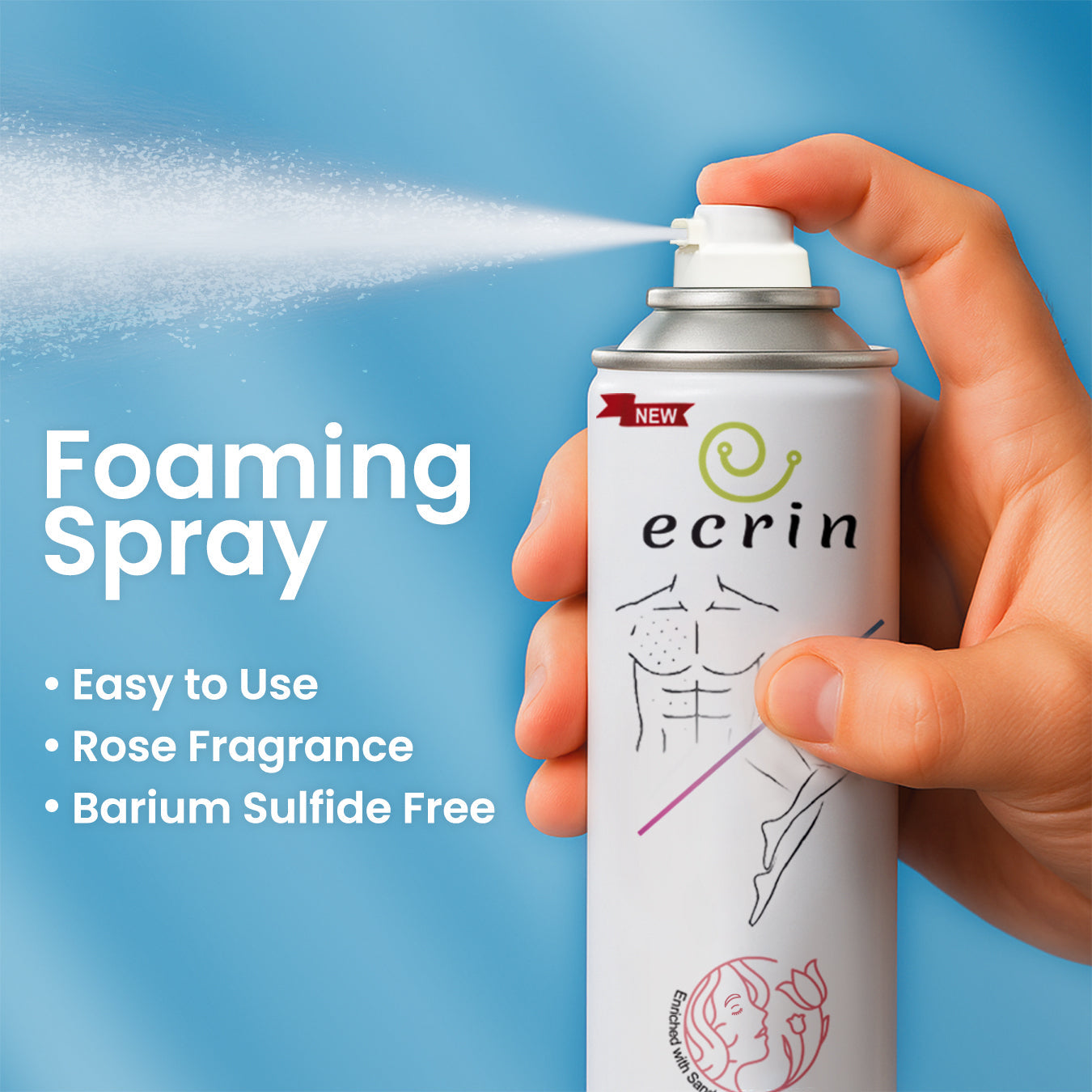 New Ecrin Hair Removal Foaming Spray - For Men & Women (200ml)